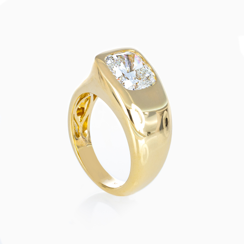 Burnish -set  Cushion-Cut Diamond Solitaire,  Lab-grown, 14k Yellow Gold